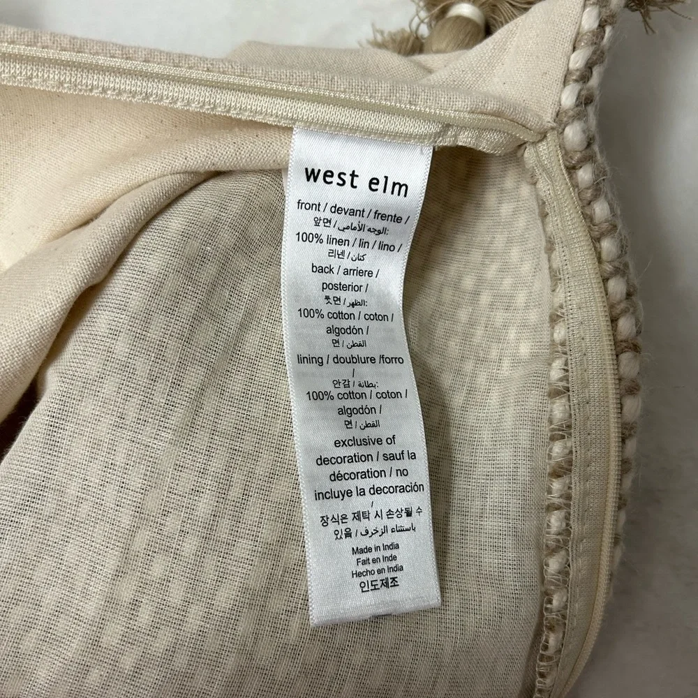 West Elm two-tone chunky linen tassels pillow